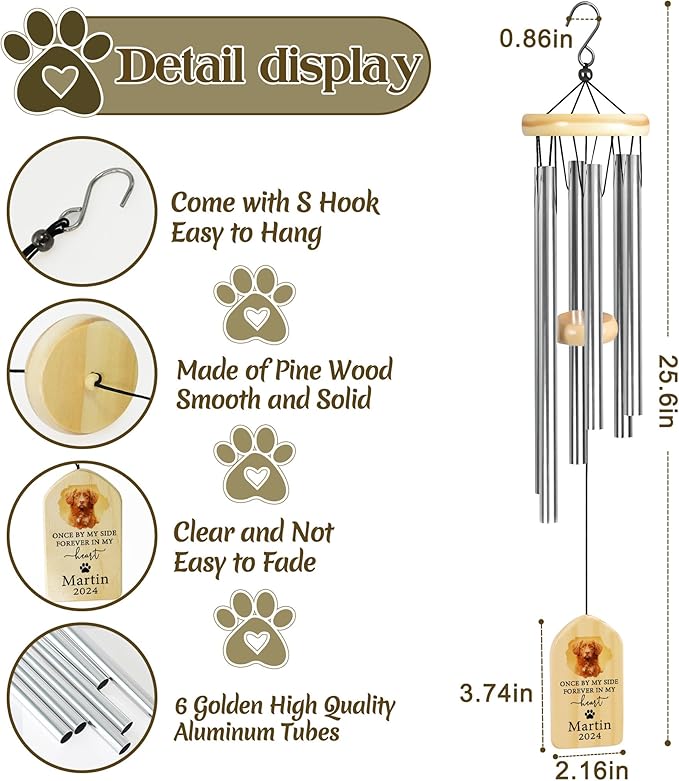 Pet Memorial Wind Chimes, Personalized Pet Memorial Wind Chime, Dog Memorial Gifts, Pet Loss Sympathy Gift, Medium Size