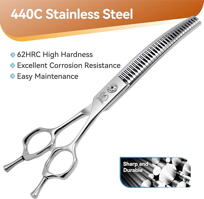 Fenice Peak 7.5 Curved Thinning Traceless Dog Grooming Scissors Japanese 440C Stainless Steel with Bearing Screws Smooth Cutting and Durable