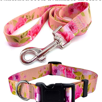 Dog Collar with Bohemia Floral Tribal Geometric Patterns - Soft Ethnic Style Collar Adjustable for Small Medium Large Dogs（Pink Rose,L）
