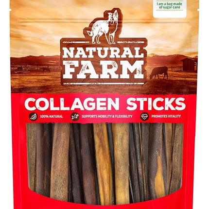 Natural Farm Peanut Butter Flavor Collagen Sticks for Dogs (6 Inch, 15 Pack), Long-Lasting Beef Collagen Sticks, Rawhide Alternative Chews with Chondroitin & Glucosamine, Low-Fat Dental Treats