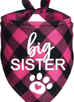 Big Sister Dog Bandana, Plaid Pregnancy Announcement Dog Bandanas for Dogs (Pink, Big Sister)