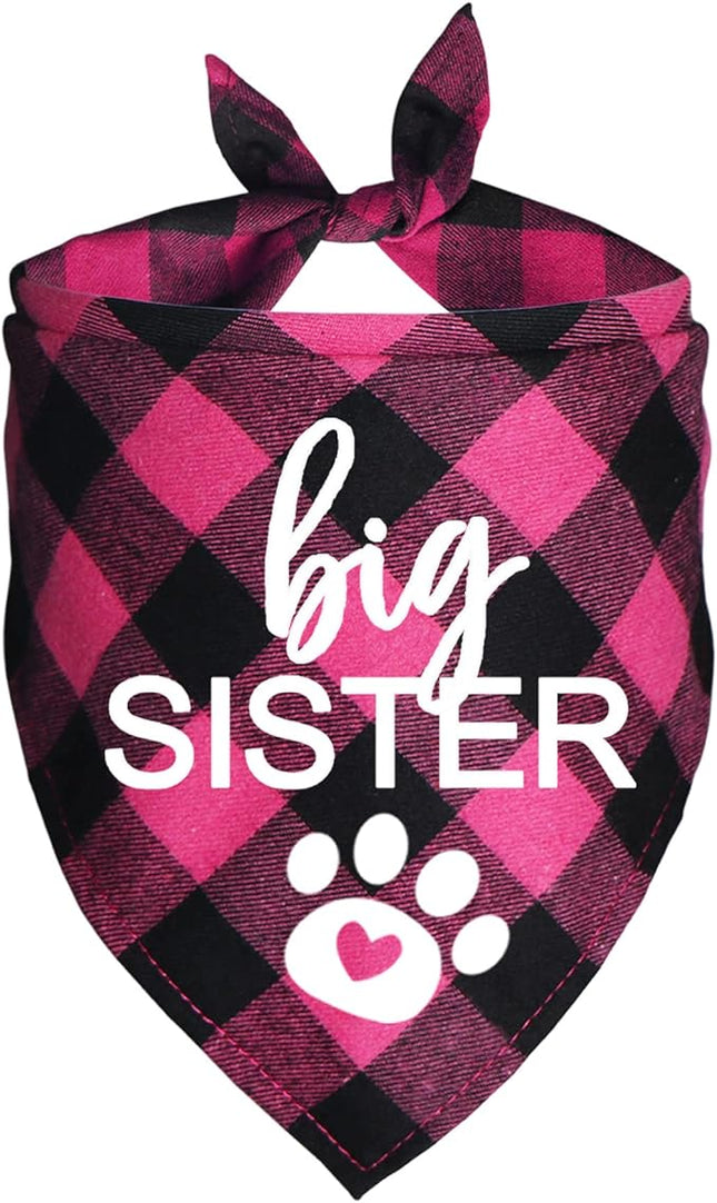 Big Sister Dog Bandana, Plaid Pregnancy Announcement Dog Bandanas for Dogs (Pink, Big Sister)