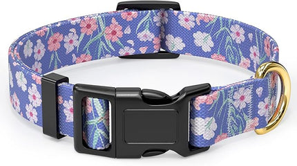 Rnivvi Dog Collar for Small Dogs, Cute Floral Heavy Duty Adjustable Puppy Collar with Quick Release Buckle for Girl & Female, Pet Accessories for Walking Running, S Length 3/4" Width, White Blue