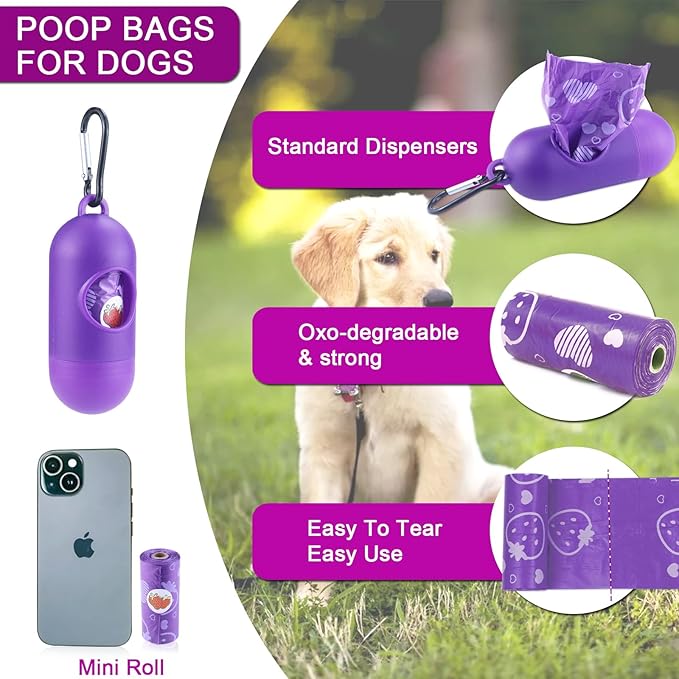 Dog Poop Bags 300 Count, Leak Proof & Scented Waste Bags for Dog Walking, Park/Backyard Cleanup - Eco Friendly Poop Bags for Small/Medium/Large Dogs (Purple)