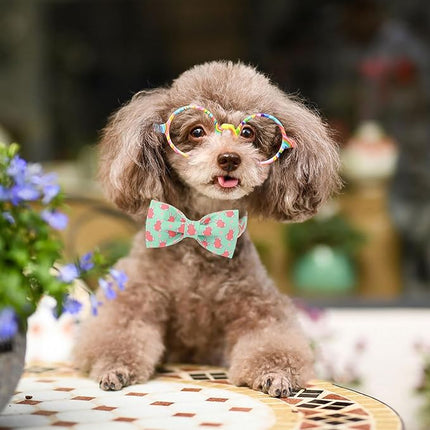 Dog Collar with Easter Bunny Egg Pattern Bow Tie - Adjustable Heavy Duty Spring Bowtie Collar for Small Medium Large Dogs S