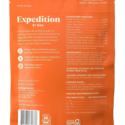 Amazon Brand - Wag Expedition Human Grade Organic Biscuits Dog Treats, Non-GMO, Gluten Free, Pumpkin & Chia Seed, 10oz (Pack of 2)