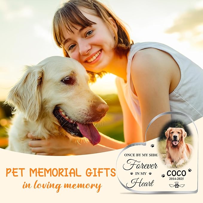 Pet Memorial Gifts Personalized Pet Memorial Plaque Loss of Dog Sympathy Gift Cat Memorials Gift for Loss of Cat Dogs Bereavement Passing Away Gifts Custom Pets Heart Shape Acrylic Plauqe