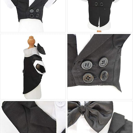 Lovelonglong Bulldog Costume Dog Suit Formal Tuxedo with Black Bow Tie Wedding Clothes for Pugs/French Bulldog/English Bulldog/American Pit Bull Black B-M