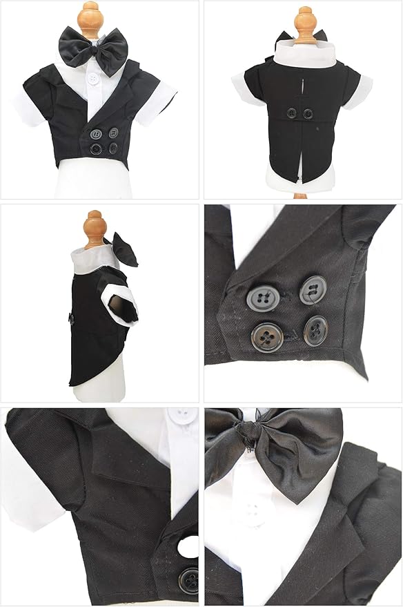 Lovelonglong Bulldog Costume Dog Suit Formal Tuxedo with Black Bow Tie Wedding Clothes for Pugs/French Bulldog/English Bulldog/American Pit Bull Black B-M