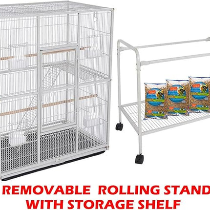 64" Extra Large Wrought Iron Breeding Flight Canary Parakeet Cockatiel Lovebird Finch Cage Side Nesting Doors Easy Clean Pull Out Tray with Removable Rolling Stand