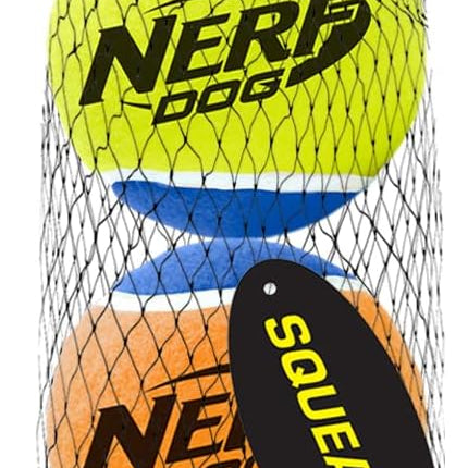Nerf Dog Tennis Ball Dog Toy with Interactive Squeaker, Lightweight, Durable and Water Resistant, 2.5 Inches, for Small/Medium/Large Breeds, Three Pack, Assorted Colors