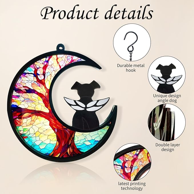 DIY Dog Angel Memorial Suncatcher, Pet Sympathy Keychain with Sympathy Card, Memorial Gifts for Loss of Dog, Pet Passing Away Remembrance Gift (Life Tree)