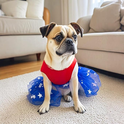 Happy 4th of July Dog Dress Outfit Patriotic Stars Dog Tulle Dress Independent Day Dogs Pet Doggie Apparel Clothes for Small Puppy Cats Girl
