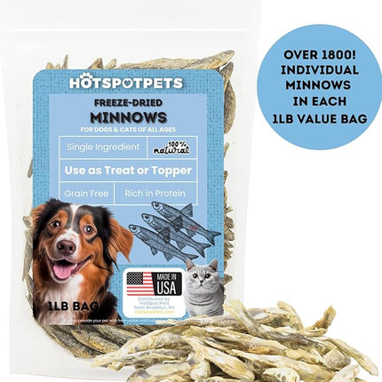 hotspot pets Freeze Dried Minnows Treats for Cats & Dogs (1 Pound Bag Over 1800 PCS!) (Made in USA) All Natural, High Protein, Rich in Omega-3s, Grain-Free,Perfect for Training, Topper or Snack