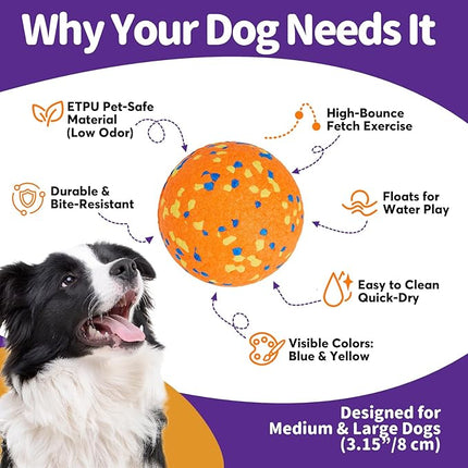 Dog Balls Tennis Ball for Aggressive Chewers, Dog Bouncy Balls Chew Toys Water Toy Fetch Ball for Large Medium Small Puppies, 3 Pack 3.15''