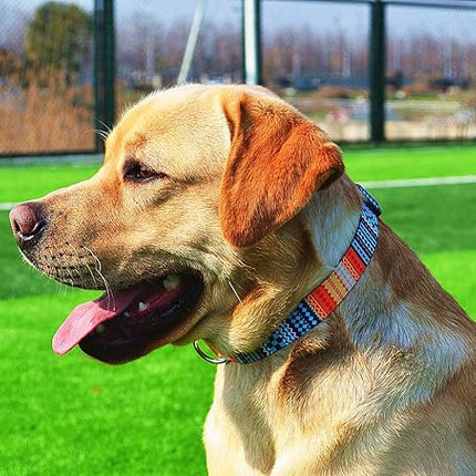 Dog Collar with Bohemia Floral Tribal Geometric Patterns - Soft Ethnic Style Collar Adjustable for Small Medium Large Dogs（Bohemian Orange,L）