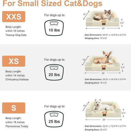Small Dog Bed Orthopedic Washable: Beds Bolster Small Sized Dogs Cats Bed Egg Crate Foam Couch Sofa Waterproof with Removable Cover - Beige