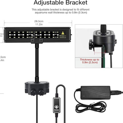 IREENUO Aquarium LED Light, Full Spectrum Fish Tank Clip on Light with Remote, Color Changing Lighting for Reef Coral Aquatic Plants and Fish Keeping (10W（11.8inch）)