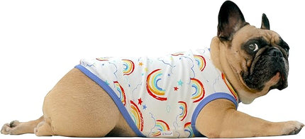 iChoue 100% Breathable Cotton French Bulldog Halloween Cartoon T Shirts Cute Clothes for Medium Dogs Vest Tank Tops Frenchie Pug Small Puppy English Boston Terrier Rainbow - Large