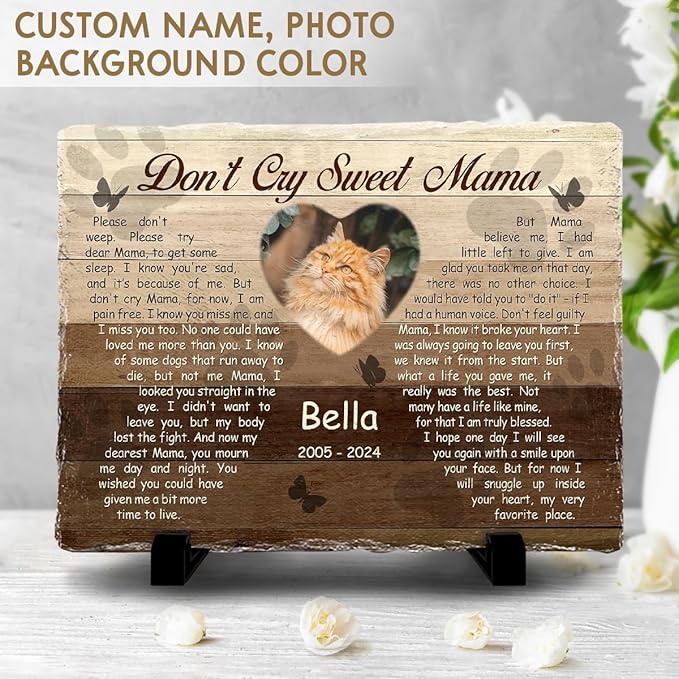Customizable Pet Memorial Headstone for Cat - Selective Base Color to Engrave Loving Sign - Sweet Cat Mom Gifts, Remember in Memory of Cats