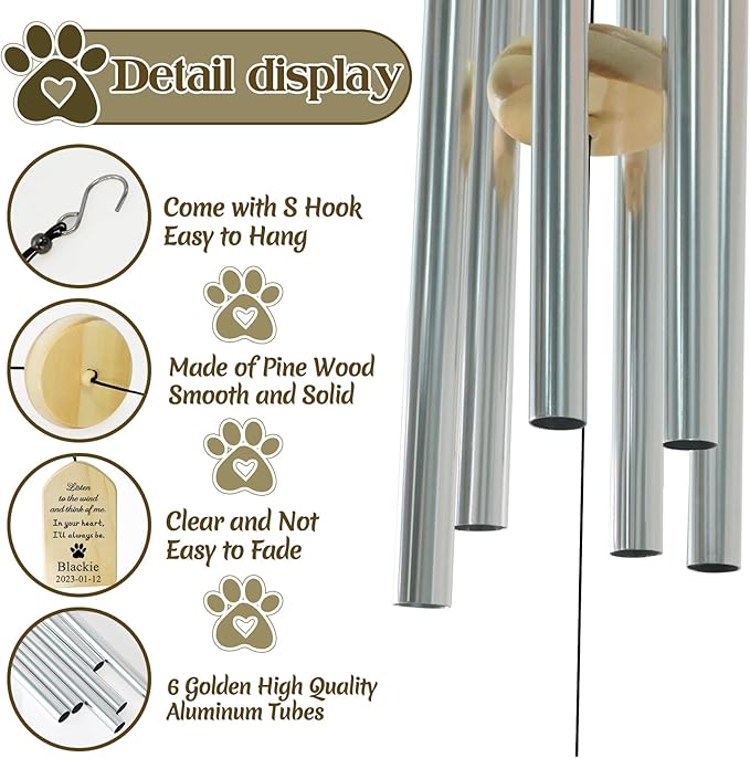 Gift for Loss of Dog, Dodosky Personalized Dog Wind Chimes, Lost Pet Sympathy Gift Dog, Pet Loss Gifts Dog, Dog Memorial Gifts, in Memory of Dog Personalized, Dog Bereavement Gifts