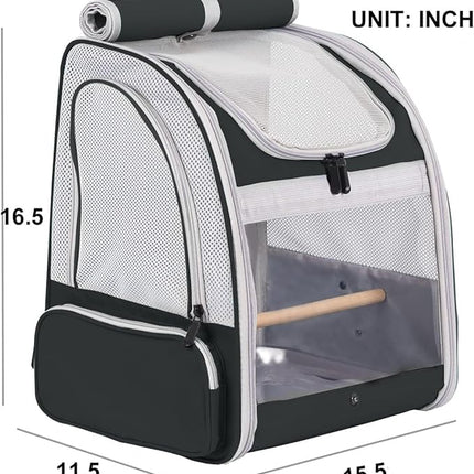 Bird Backpack Carrier with Stand Perch, Bird Travel Backpack for Hiking, Airline Approved Green Bird Backpack