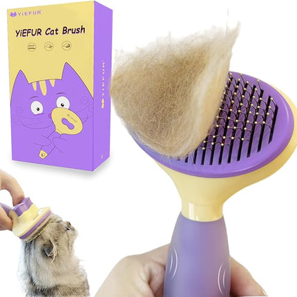 Cat Brush for Grooming and Shedding, Self-Cleaning Silicone Brush for Short and Long Haired Cats, Cat Gifts for Pet Lovers (purple)