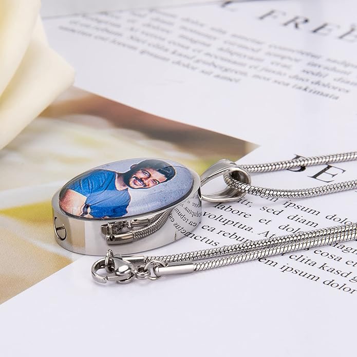 Farfume Personalized Pet Urn Necklace for Dog Cat Ashes Cremation Pet Memorial Customized Photo Text Engraving Pendant Keepsake Funeral Jewelry