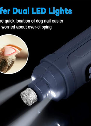 Casfuy Dog Nail Grinder with 2 LED Light - New Version 2-Speed Powerful Electric Pet Nail Trimmer Professional Quiet Painless Paws Grooming & Smoothing for Small Medium Large Dogs and Cats (Blue)