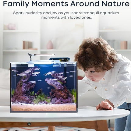5 Gallon Small Aquarium Set Glass Fish Tank 6 Gallon, Starter Kit with Heater Water Pump Cleaning System Filter Bright Light Rocks Gravel Cleaning Tool, Leak-Proof Clear Rimless Betta Plants