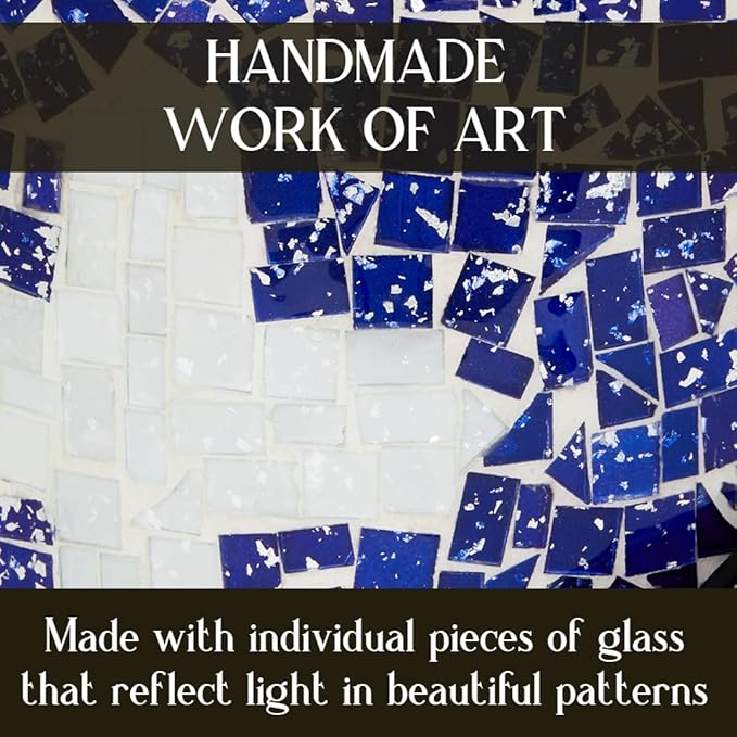 Liliane Memorials Mosaic Glass Cremation Urn - Hand Made Funeral Urn for Human Ashes - Large Adult Size - 200 cu in (Blue-White Cross)