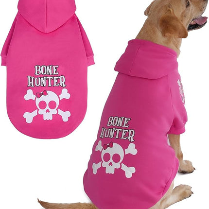 BINGPET Bone Hunter Dog Sweater with Hood and Leash Hole,Warm Fleece Dog Hoodie & Winter Coat for Small to Large Dogs,Cold Weather Pet Clothes(Large)