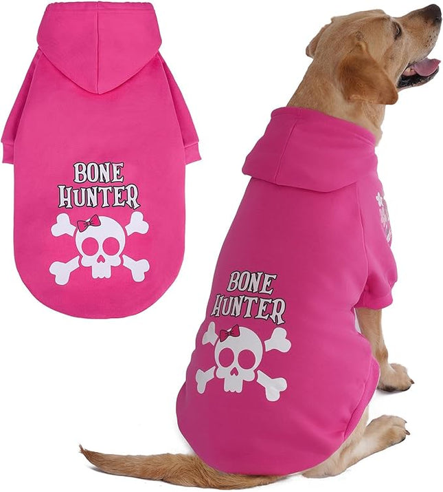 BINGPET Bone Hunter Dog Sweater with Hood and Leash Hole,Warm Fleece Dog Hoodie & Winter Coat for Small to Large Dogs,Cold Weather Pet Clothes(X-Large)