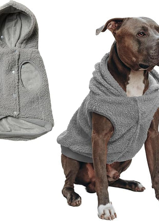Spark Paws Fleece Dog Jacket, Hooded Sweater Vest, Warm Coat for Winter - Suitable for Small Medium Large XL XXL Breeds - Silver Grey - 4XL