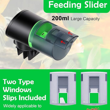 Automatic Fish Feeder for Aquarium - Auto Fish Food Dispenser Rechargeable for Small Large Tank with USB Charger Cable，12/24/48H Interval Esay Set Up (Black, CY-019)