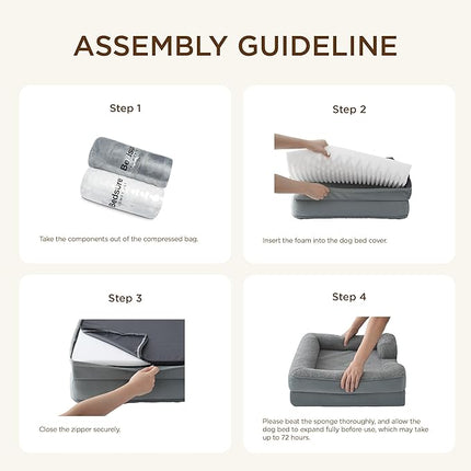 Bedsure Self Warming Orthopedic Dog Beds Large Sized Dog - Washable Large Dogs Bed Waterproof, Big Comfort Dogs Couch Sofa with Removable Cover, Supportive Foam Pet Bed with Nonskid Bottom, Grey