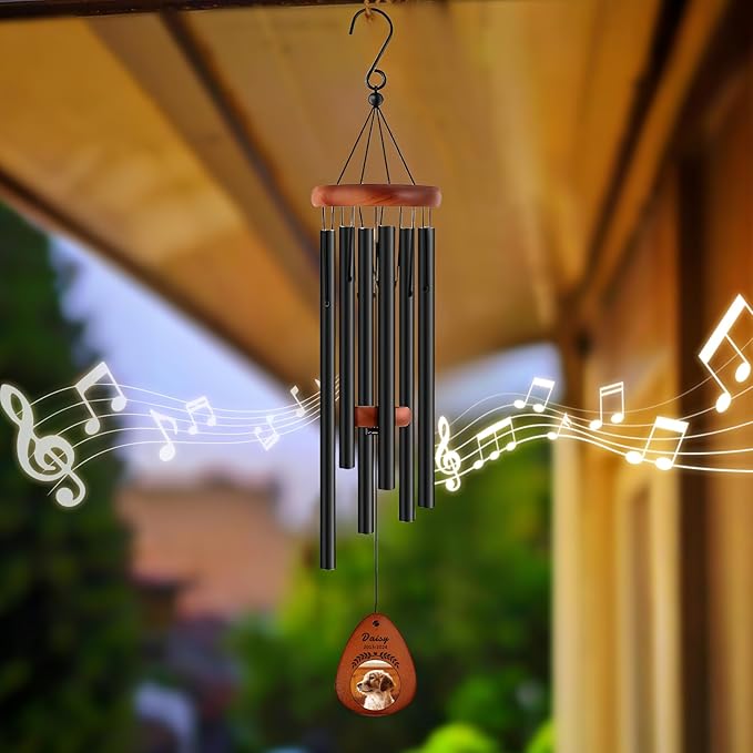 Funnylife Personalized Pet Memorial Wind Chime with Photo, Dog Memorial Gifts Pet Loss Sympathy Gifts Thoughtful Dogs and Cats Bereavement Remembrance Picture Memory Wind Chime 26"
