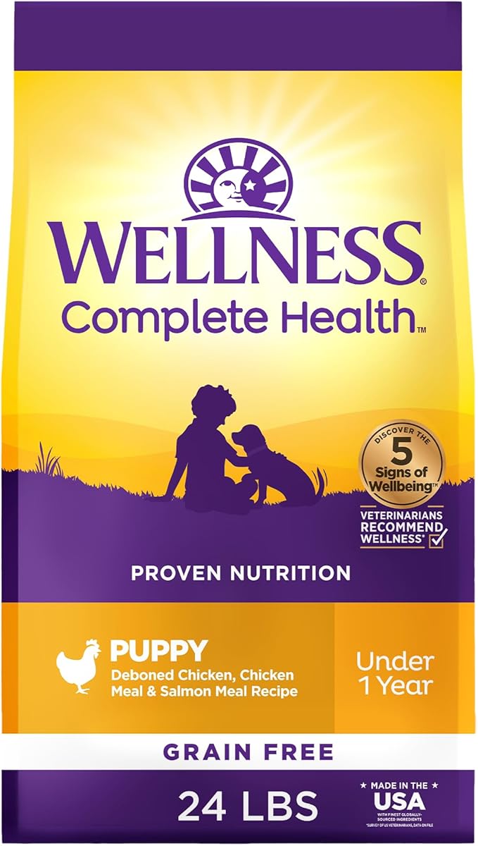 Wellness Complete Health Puppy Dry Dog Food, Grain Free, Natural, Chicken & Salmon Recipe, (24-Pound Bag)