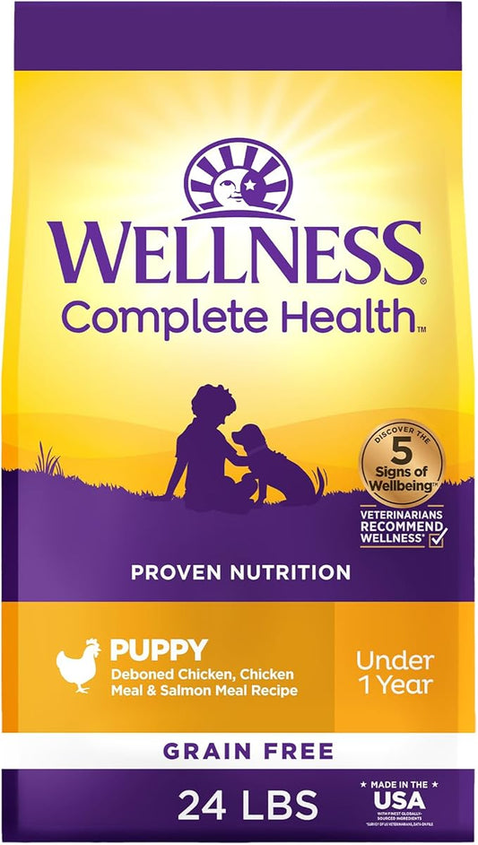 Wellness Complete Health Puppy Dry Dog Food, Grain Free, Natural, Chicken & Salmon Recipe, (24-Pound Bag)