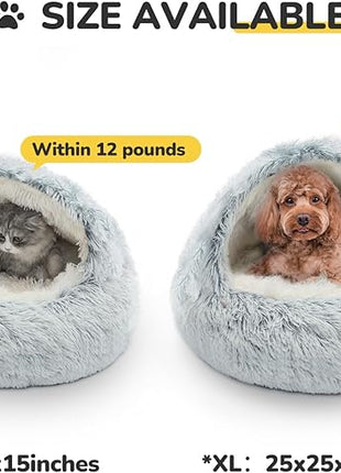 CATISM Cozy Cat Pod - Plush Hooded Cat Bed Cave, Self Warming, Removable Washable with Non-Slip Bottom