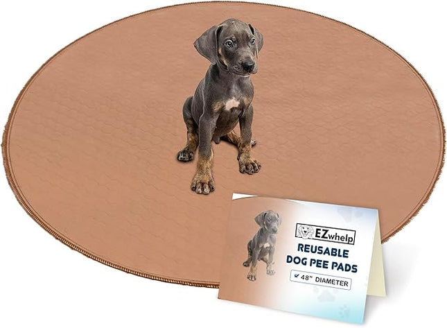 EZwhelp Reusable Dog Pee Pad, Washable Waterproof Mat for Dog Potty Training or Whelping Pad, Round, 48 Inch