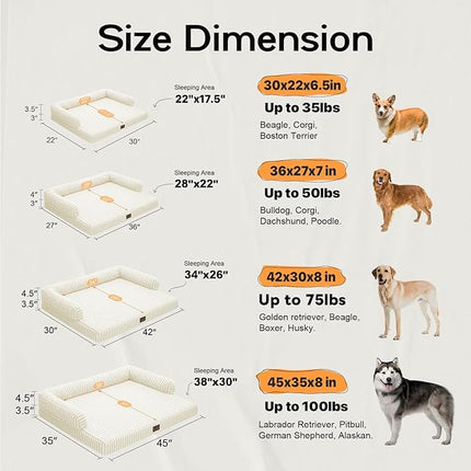 Large Dog Bed Waterproof Orthopedic Foam Dog Beds for Large Dogs Sofa Comfy Pet Bed with Washable Removable Cover & Non-Slip Bottom