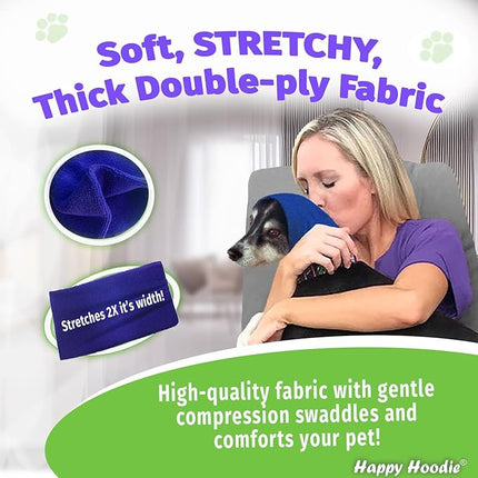 Happy Hoodie The Original Dog & Cat Calming Band - American Brand - Anxiety Relief/Noise Protection-Grooming-Thunder-Fireworks 2 Pack Blue (1 Small, 1 Large) - Since 2008