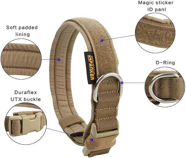 EXCELLENT ELITE SPANKER Tactical Small Puppy Dog Collar Nylon Adjustable Heavy Duty Military for Small Medium and Large Dogs Pet Soft Padded Dog Collar(COB-M)