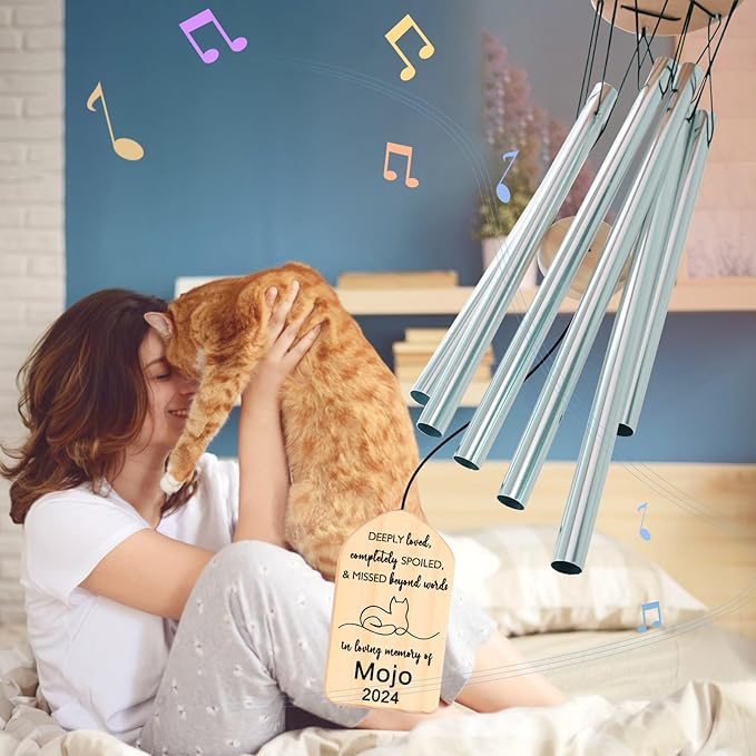 Cat Memorial Gifts for Loss of Cat, PEMIRSAYO Pet Memorial Wind Chime, Pet Memorial Gifts for Cats, Loss of Cat Sympathy Gift, Cat Remembrance Gift, Pet Loss Gifts