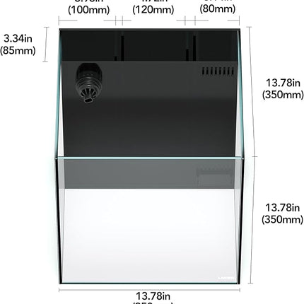 LANDEN 35C 7.2 Gallon Ultra Clear All Glass Rimless Low Iron Aquarium Tank with Rear Filtration Chamber(Pump Included) for Salt and Fresh Water.13.8''Wx13.8''Dx13.8''H 35cm Cube in 6mm Thickness