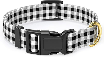Rnivvi Dog Collar for Medium Dogs, Cute Heavy Duty Adjustable Puppy Collar with Quick Release Buckle for Boy Girl & Female, Pet Accessories for Walking Running, M Length 1" Width, Black White Tartan