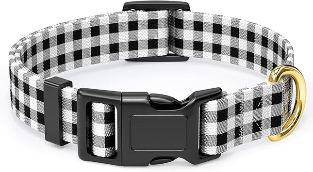 Rnivvi Dog Collar for Medium Dogs, Cute Heavy Duty Adjustable Puppy Collar with Quick Release Buckle for Boy Girl & Female, Pet Accessories for Walking Running, M Length 1" Width, Black White Tartan