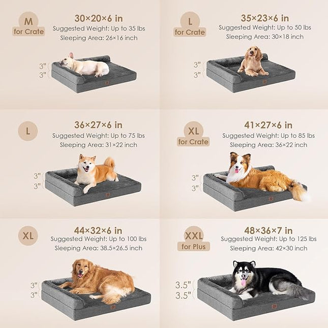 EHEYCIGA Memory Foam Dog Bed XLarge Sized Dogs, Extra Large Dog Bed Orthopedic with Washable Removable Cover, Waterproof XL Pet Bed Couch for Crate, 41x27x6 Inches, Dark Grey