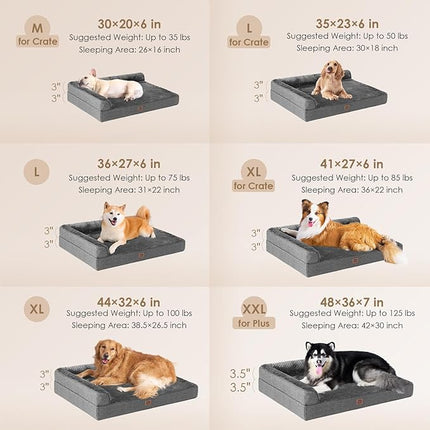 EHEYCIGA Memory Foam Orthopedic XL Dog Bed, Washable Dog Bed with Waterproof Lining Removable Cover, Extra Large Pet Sofa with Nonskid Bottom XLarge Pet Couch Bed, 44x32 Inches, Dark Grey